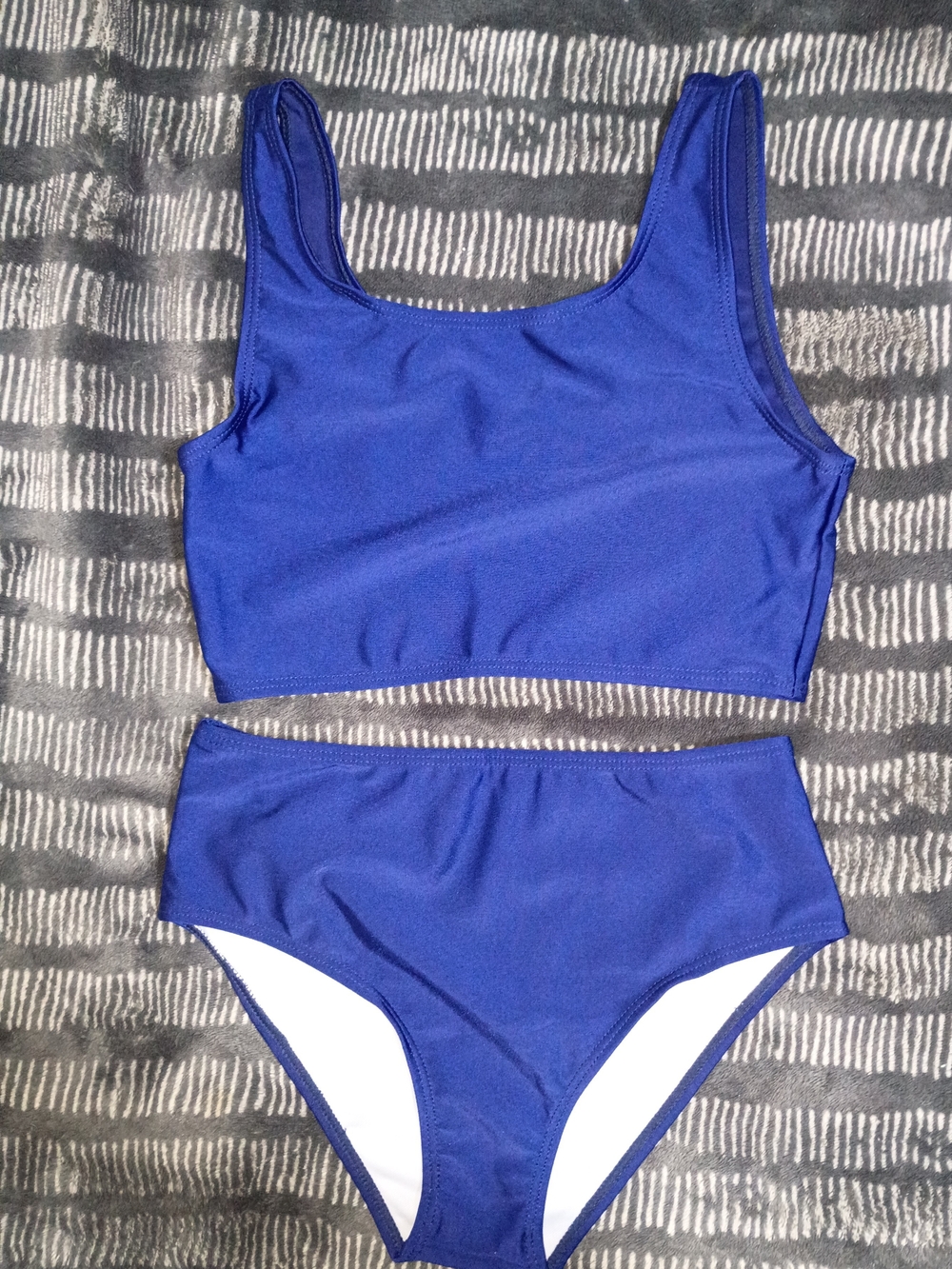 Girls Three-Piece High-Waist Bikini in Deep Blue with Coverup Sz 12T